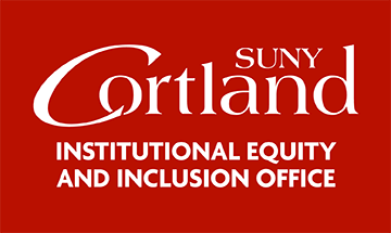 SUNY Cortland primary logo lockup example, white